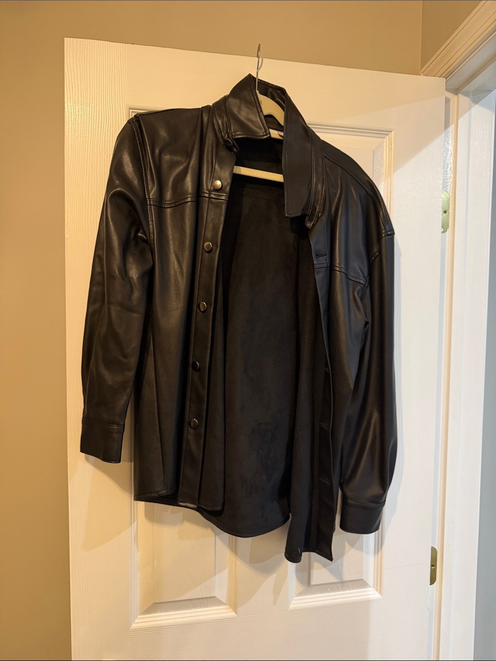 Black Faux Leather Button-Front Jacket